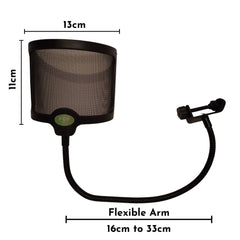 Metal Pop Filter for Professional Microphones - Compatible with Blue Yeti, HyperX QuadCast & More, 360° Flexible Gooseneck with Sturdy Clip for Perfect Mic Stabilization, Reduces Wind & Pop Noise