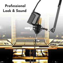 Metal Pop Filter for Professional Microphones - Compatible with Blue Yeti, HyperX QuadCast & More, 360° Flexible Gooseneck with Sturdy Clip for Perfect Mic Stabilization, Reduces Wind & Pop Noise